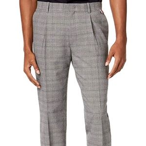 INC Slim Tapered-Fit Stretch Plaid Pleated Pants